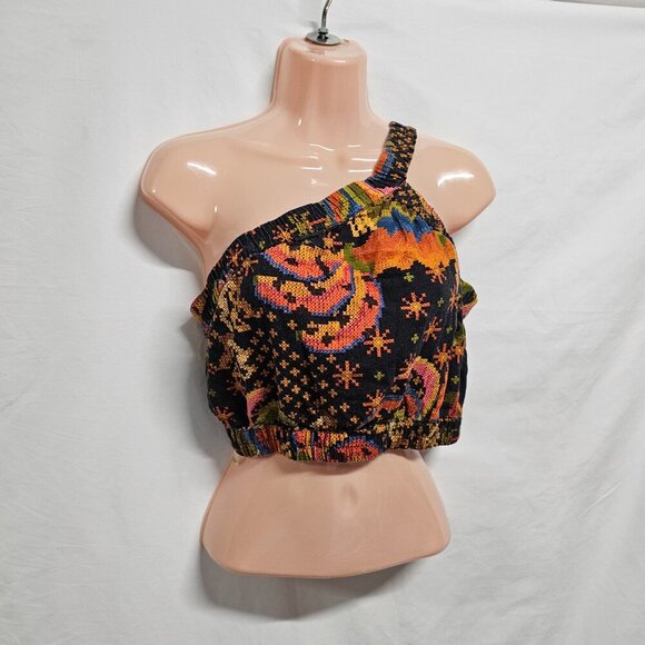 Farm Rio One Shoulder Crop Top Blouse Women Size S Linen - Picture 12 of 13